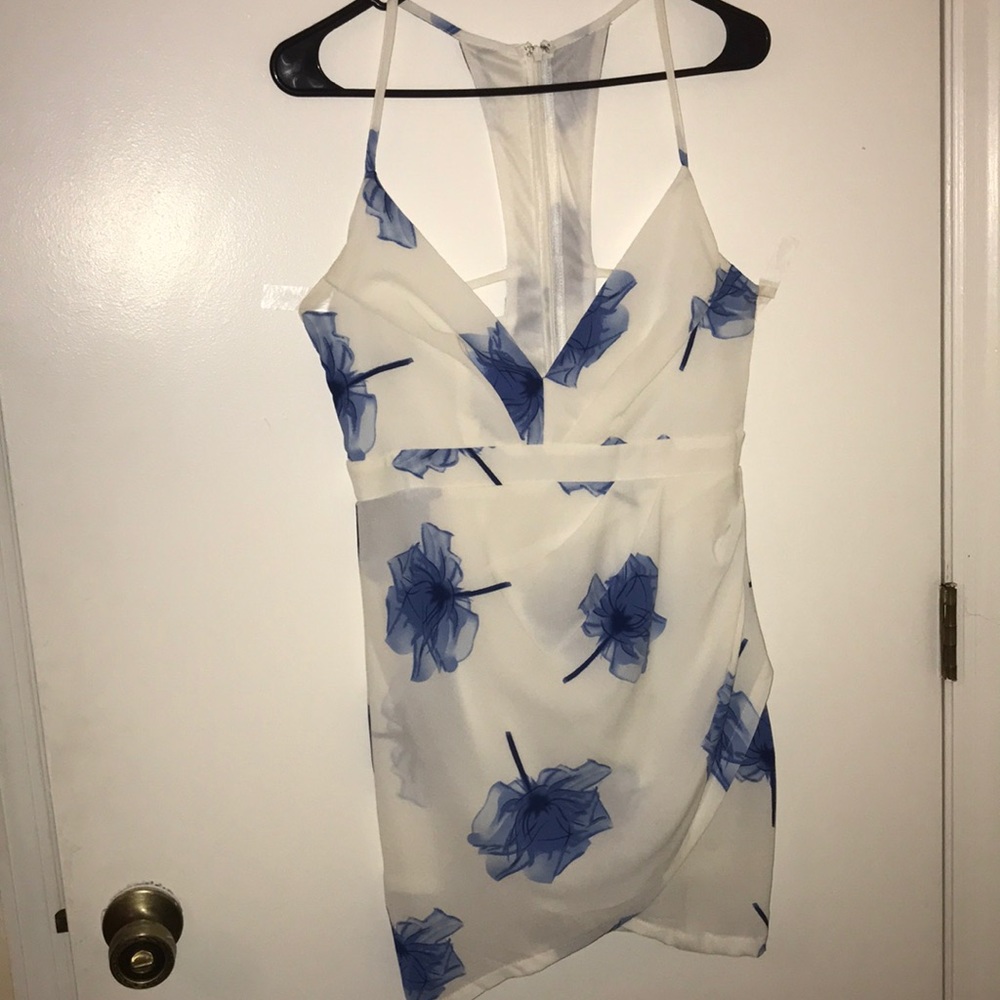 White and blue floral dress